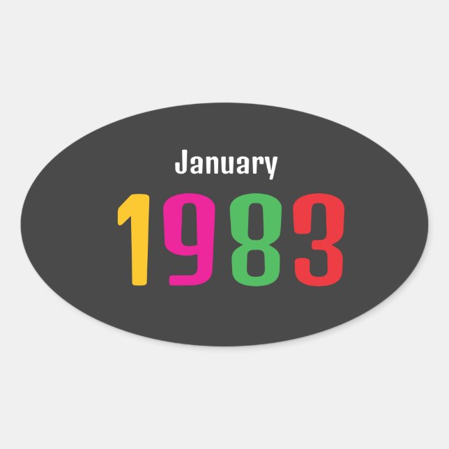 Adesivo Oval Customized Birthday Month and Year Gift (Frente)