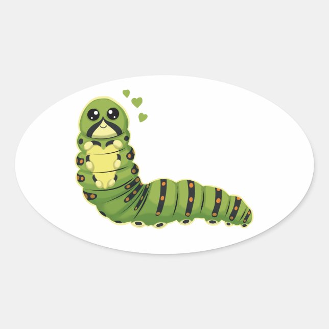 Adesivo Oval Cute Caterpillar with Hearts (Frente)