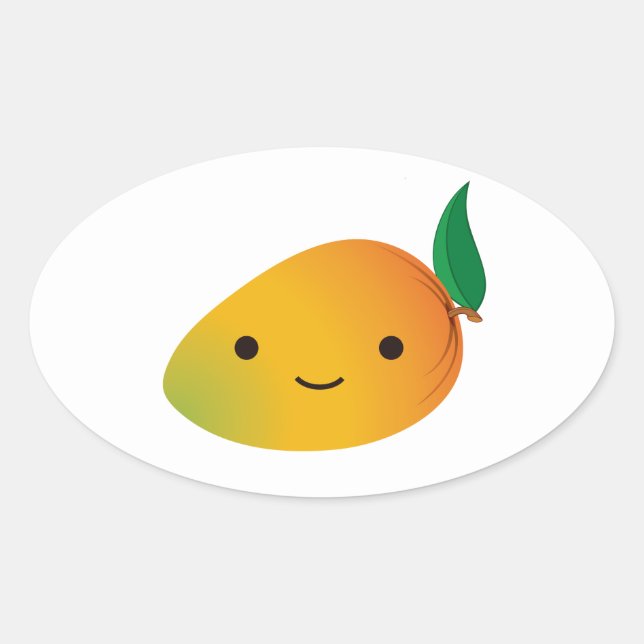 Adesivo Oval Cute Kawaii sorrindo Mango (Frente)