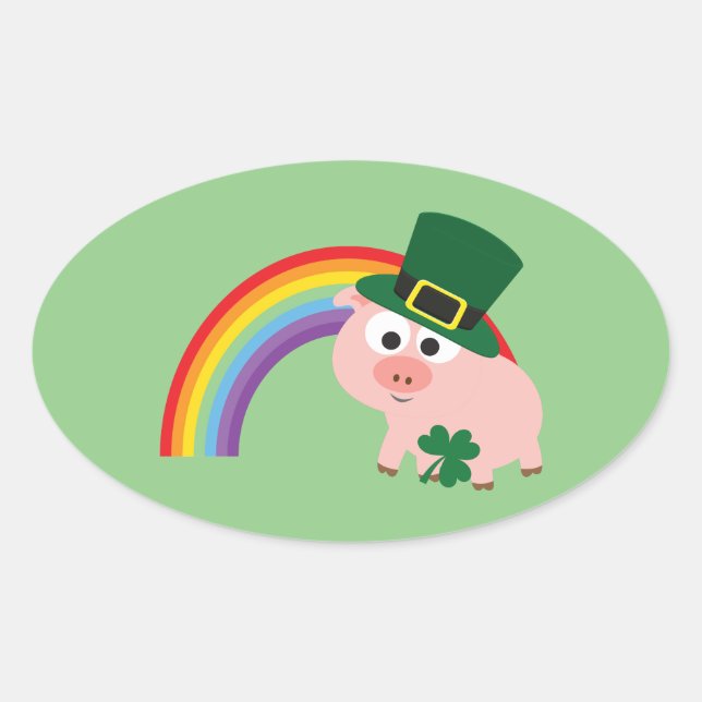 Adesivo Oval Cute Leprechaun Pig (Frente)