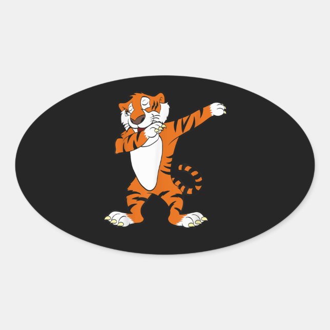 Adesivo Oval Dabbing Cute Tiger Animal Party (Frente)