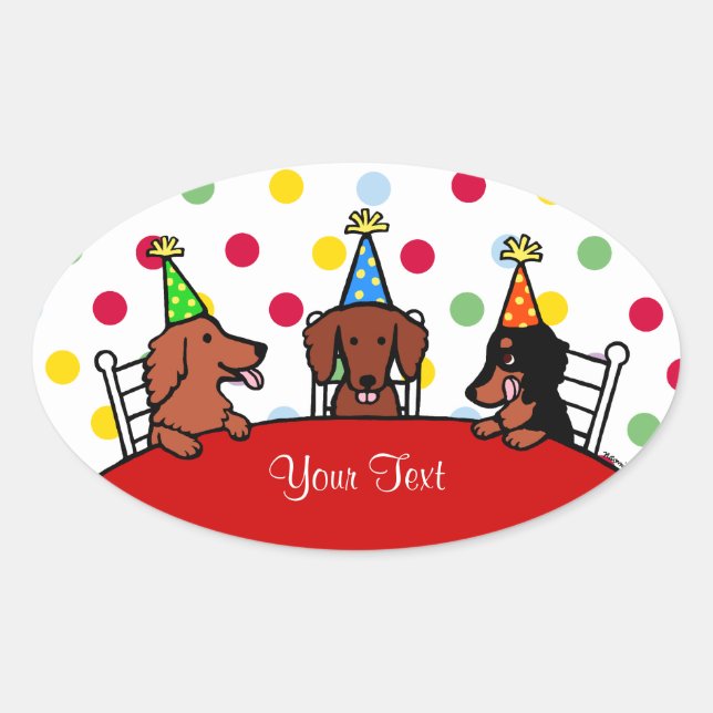 Adesivo Oval Dachshund Birthday Cartoon (Frente)
