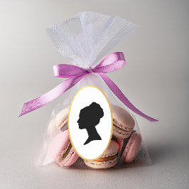 Adesivo Oval Dama Vintage Perfil Silhueta Régence Falso Ouro