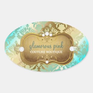 Adesivo Oval Damasco dourado glamoroso do oceano 311