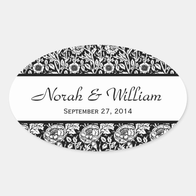 Adesivo Oval Damasco Negro e Damasco Floral Branco (Frente)