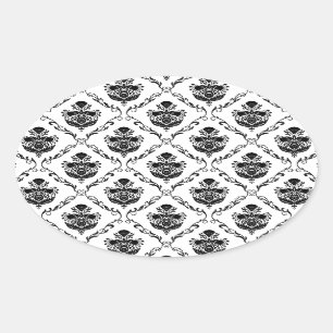 Adesivo Oval Damasco preto tradicional