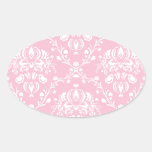 Adesivo Oval Damasco Rosa e Branco