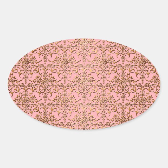 Adesivo Oval Damasco Rosa e Dourado Fancy Blushing (Frente)