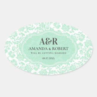 Adesivo Oval Damascos Brancos e Verde Salvem A Data