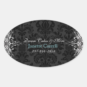 Adesivo Oval Damascos florais elegantes 2 do vintage preto &