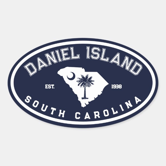 Adesivo Oval Daniel Island South Carolina Marinho Flag Palm Tre (Frente)