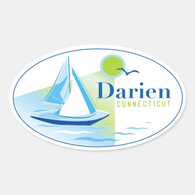 Adesivo Oval Darien, CT, Sailboat Sticker (Frente)