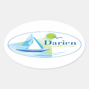 Adesivo Oval Darien, CT, Sailboat Sticker