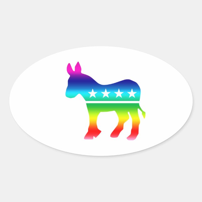 Adesivo Oval Democrata Original Donkey Rainbow (Frente)