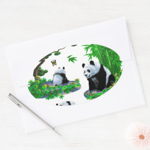 Adesivo Oval desenho animado de panda