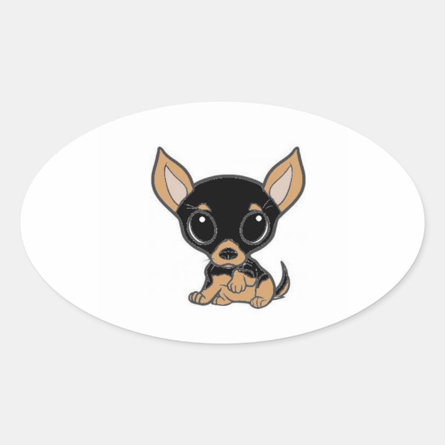 Adesivo Oval desenho animado preto chihuahua (Frente)
