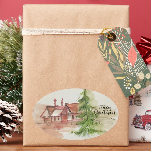 Adesivo Oval Desenho de aquarela original (Feriado)