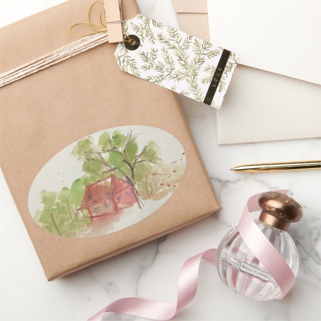 Adesivo Oval Desenho de aquarela original (Presentear)