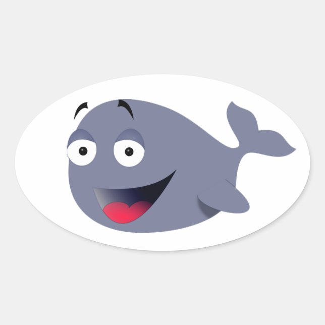 Adesivo Oval Desenho De Festa De Miúdos De Baleia Engraçados E  (Frente)