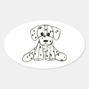 Adesivo Oval Desenho simples de um cão dalmata de pelúcia em pr