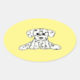 Adesivo Oval Desenho simples de um cão dalmata de pelúcia em pr
