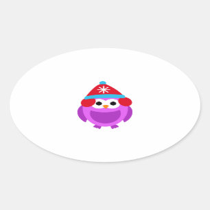 Adesivo Oval Desenhos animados bonitos de Red Hat do inverno