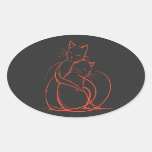 Adesivo Oval Design de Abraço de Gato Minimalista - Adorável Am