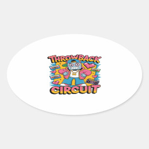 Adesivo Oval Design de alto salto do robô retromotor dos anos 9