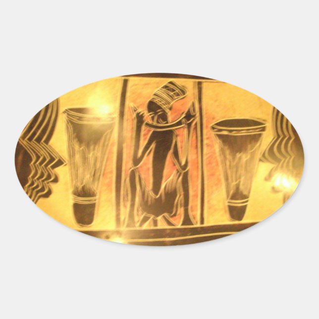 Adesivo Oval Design de Arte Étnica da África ouro (Frente)
