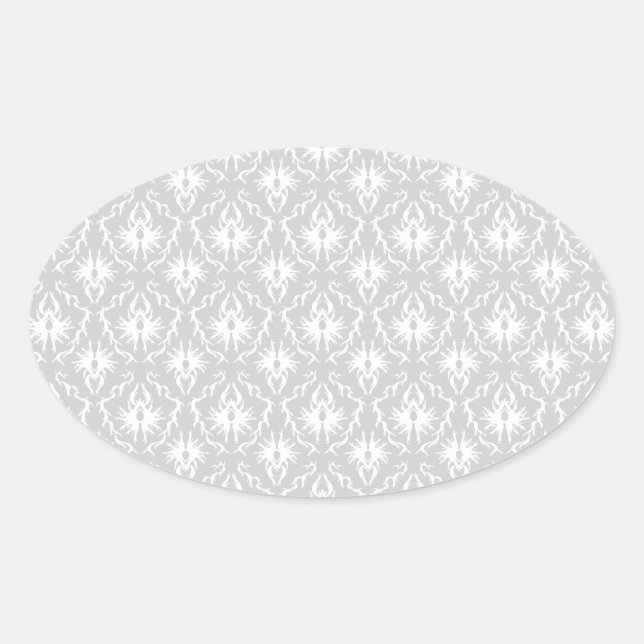Adesivo Oval Design de Cinza de  branca e pastel. (Frente)