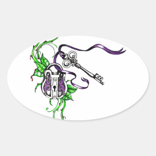 Adesivo Oval design de fechamento e chave roxo da Vintage
