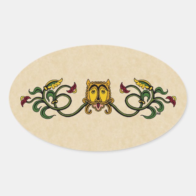 Adesivo Oval Design de Leão Medieval (Frente)