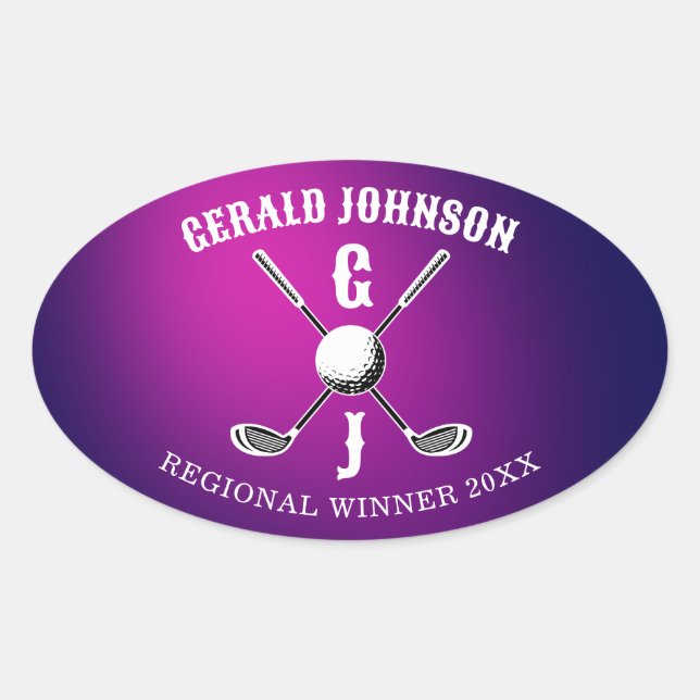 Adesivo Oval Design de monograma de golfe elegante personalizad (Frente)