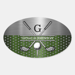 Adesivo Oval Design de Monograma de Golfe Personalizado