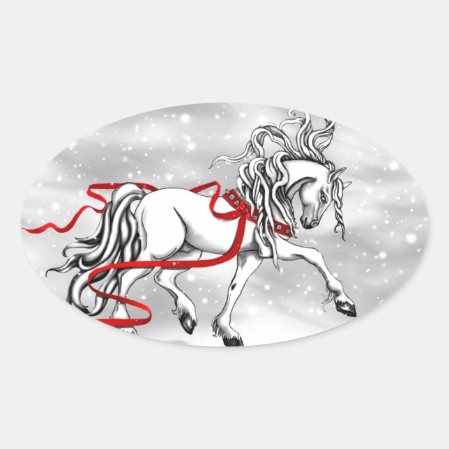 Adesivo Oval Design de Natal White Stallion (Frente)