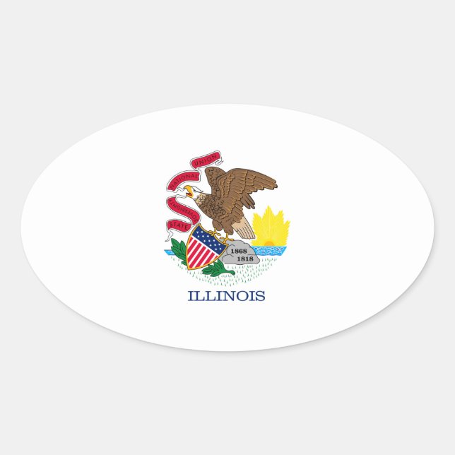 Adesivo Oval Design de Sinalizador do Estado de Illinois (Frente)