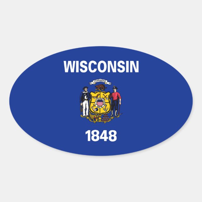 Adesivo Oval Design de Sinalizador do Estado de Wisconsin (Frente)