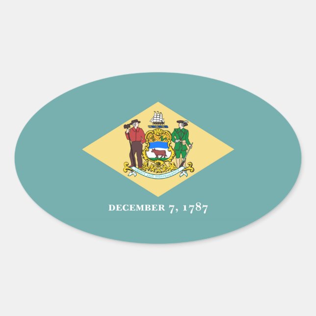 Adesivo Oval Design de Sinalizador do Estado Delaware (Frente)