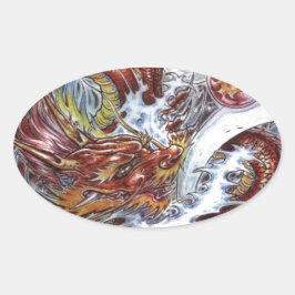 Adesivo Oval Design de Tatuagem do Dragão Japonês