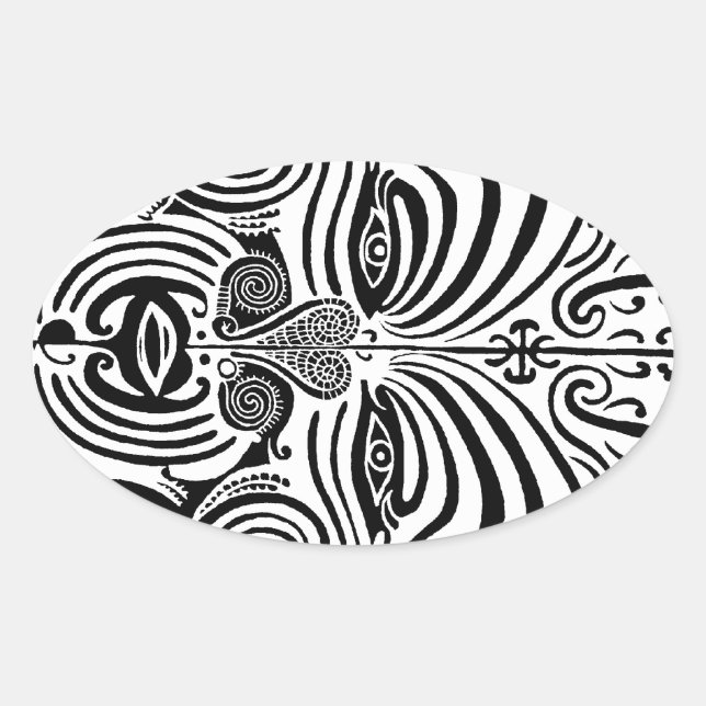 Adesivo Oval Design de Tatuagem Tribal - Nova Zelândia Maori (Frente)