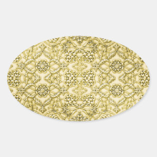 Adesivo Oval Design Floral de Folha de Ouro Metálico Emboscada