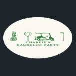 Adesivo Oval despedida de solteiro de golfe<br><div class="desc">Adicione um toque de na moda à sua despedida de solteiro, a seus favores, convites ou decorações com nosso adesivo Oval do Partido Golf Bachelor. Perfeito para celebrações de temas de golfe, esses adesivos apresentam ilustrações sofisticadas de temas de golfe que capturam a diversão e elegância do jogo. Impressos em...</div>