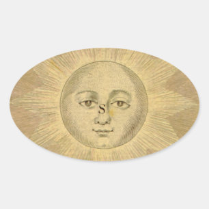 Adesivo Oval Detalhe do Sol no Mapa Antiquado de Bowles, cerca