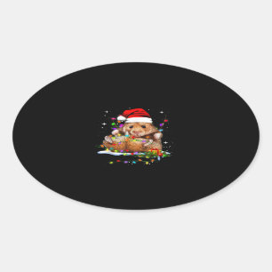 Adesivo Oval Dia de Natal de Hamster Bonito