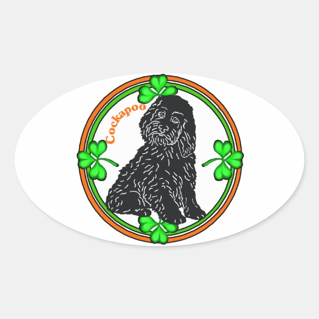 Adesivo Oval Dia de São Patrício de Cockapoo (Frente)