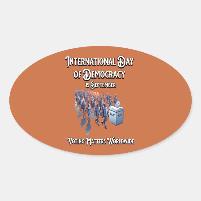 Adesivo Oval Dia Internacional da Democracia. Votação De Assunt (Frente)