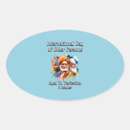 Adesivo Oval Dia Internacional dos Idosos. Idade