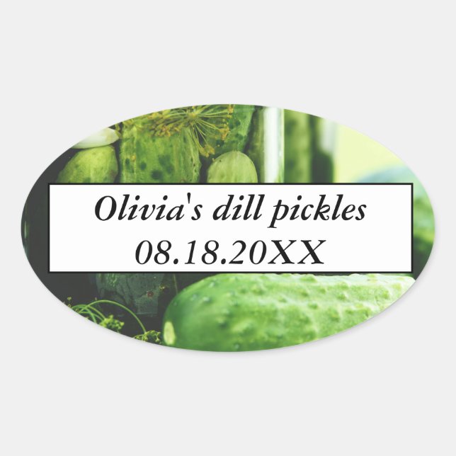 Adesivo Oval Dill Pickles Mason Jars Pepinos Comida caseira (Frente)
