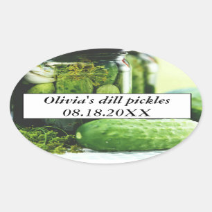 Adesivo Oval Dill Pickles Mason Jars Pepinos Comida caseira