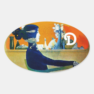 ADESIVO OVAL DIVA EM AZUL, MONOGRAMA DE FASHION BELEZA